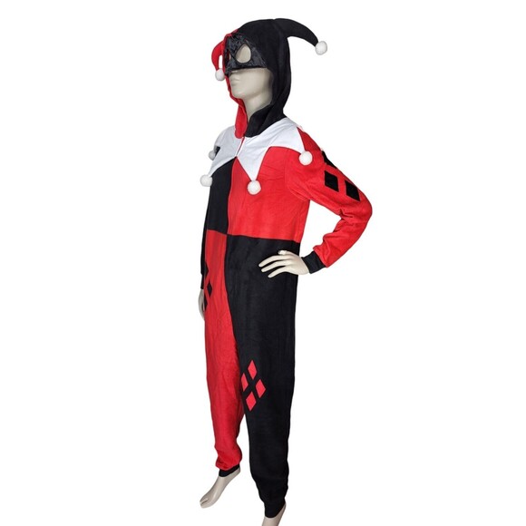 Vintage Harley Quinn DC Comics Fleece Jester Hooded Mask Cosplay Jumpsuit Med - Picture 4 of 9